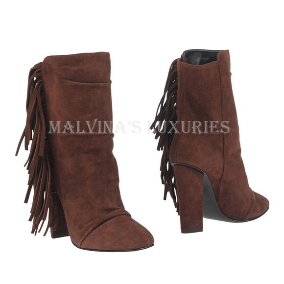 GIUSEPPE ZANOTTI BOOTS ALABAMA ANKLE BOOTIES FRINGE SUEDE LEATHER - Picture 8 of 11